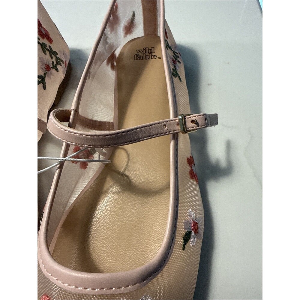 Wild Fable Women’s Pink Embroidered Floral Mesh Mary Jane Flats Buckle 8.5 - Picture 5 of 8